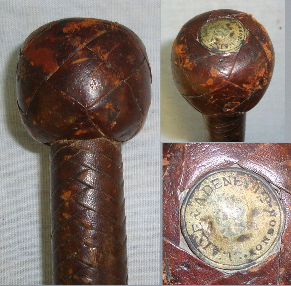 QUALITY**Boer War / WW1 Era British Officers Private Purchase Swaine & Adeney London Leather Bound Swagger Stick Club With Integral Weighted Head For Self Defence Or Battle Use. MISC 816  Antique & Militaria