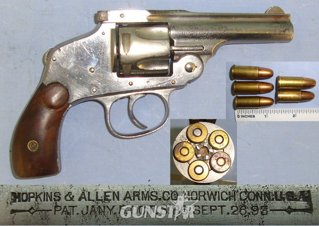 Hopkins & Allen Arms Co USA 1886 & 1893 Patents .380 Calibre Factory Nickel Plated 5 Shot Hammerless Double Action Only Pocket Revolver & 5 Inert Deactivated Rounds **OPEN CYLINDERS THAT WILL ACCEPT INERT ROUNDS & OPEN BARREL*EARLY UK 1994 DEACT* - D 6059 deactivated None Revolver in 