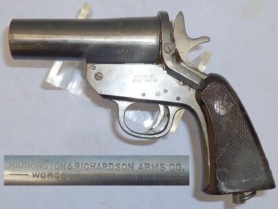 Harrington & Richardson WWII U.S. Made Harrington & Richardson Mk VI One Inch Flare Pistol. ** UK 2010 DEACTIVATION CERTIFICATED** D 1473.  None 0 Rocket Launcher