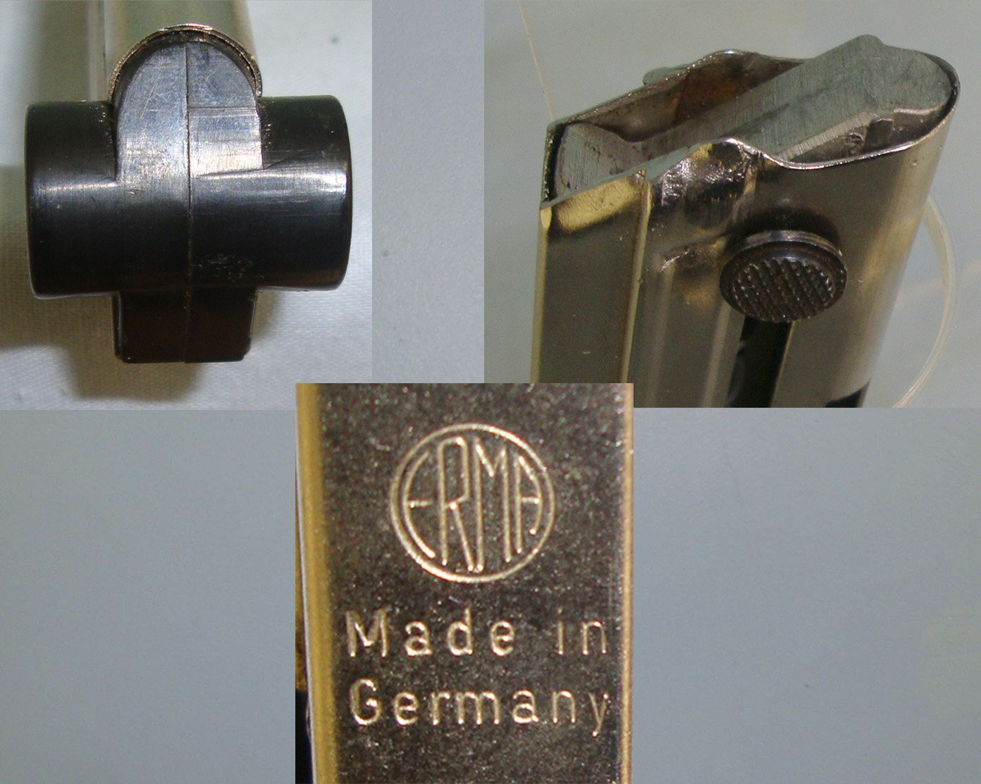 Post WW2 German ERMA 8 Round Magazine For German Luger PO 8, 9mm Parabellum Semi Automatic Pistols With Plastic Butt Toggle. D 6038  Magazine
