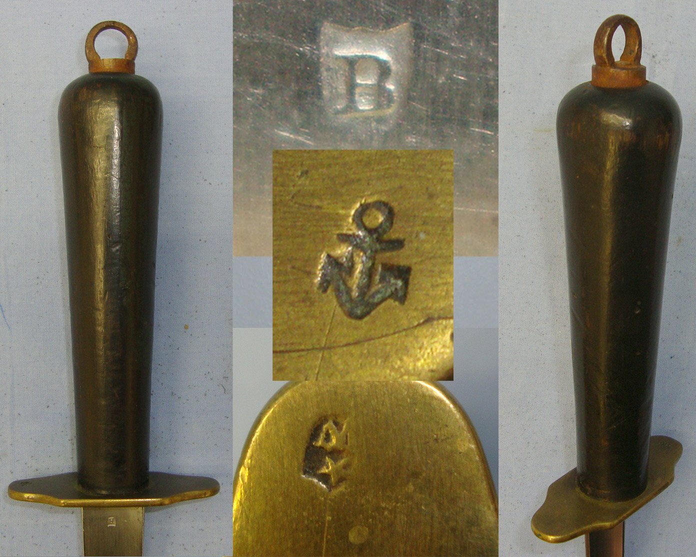 French Model 1833 Naval Boarding Dirk / Fighting Knife With Naval Anchor & Other Inspection Marks, Triangular Section Blade & Scabbard. Sn 21464 Dagger