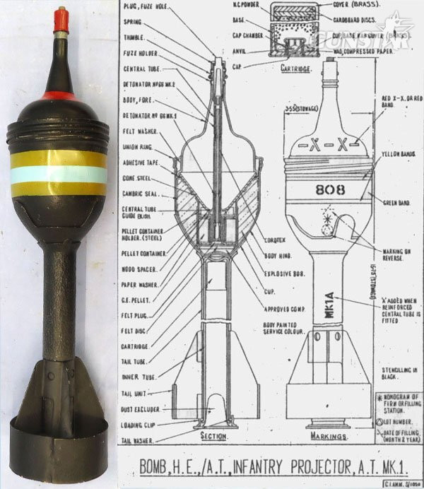 INERT DEACTIVATED. British WW2, PIAT (Projector Infantry Anti-tank) HEAT (High Explosive Anti Tank) Round & Fuze. - O 2252 INERT DEACTIVATED. British WW2, PIAT (Projector Infantry Anti-tank) HEAT (High Explosive Anti Tank) Round & Fuze. - O 2252  Other Ammunition in 