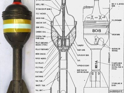 INERT DEACTIVATED. British WW2, PIAT (Projector Infantry Anti-tank) HEAT (High Explosive Anti Tank) Round & Fuze. - O 2252 INERT DEACTIVATED. British WW2, PIAT (Projector Infantry Anti-tank) HEAT (High Explosive Anti Tank) Round & Fuze. - O 2252  Other Ammunition