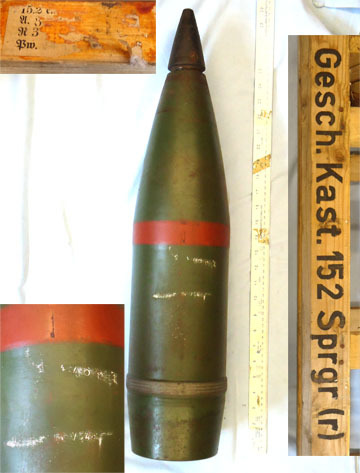 INERT DEACTIVATED. Rare German Unfired WW2, 1944 Dated 15.2cm high explosive pro INERT DEACTIVATED. Rare German Unfired WW2, 1944 Dated 15.2cm high explosive pro Antique & Militaria