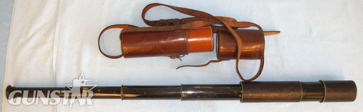 British 4 Draw Gentleman’s Leather Bound Lacquered Brass Telescope Inscribed ‘Ar 4 Draw Gentleman’s Leather Bound Lacquered Brass Telescope Inscribed ‘Arthur Car Sight & Optic in 