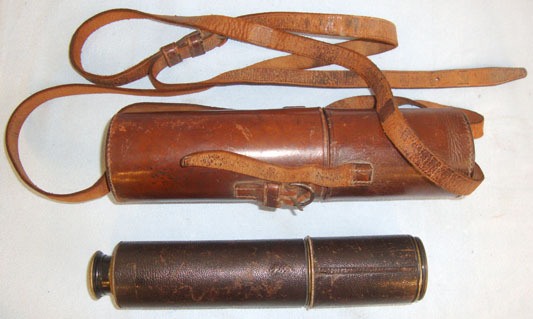 British 4 Draw Gentleman’s Leather Bound Lacquered Brass Telescope Inscribed ‘Ar 4 Draw Gentleman’s Leather Bound Lacquered Brass Telescope Inscribed ‘Arthur Car Sight & Optic