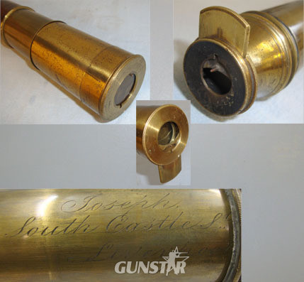  Joseph South, Castle St., Liverpool 3 Draw Leather Bound Brass Telescope With Extending Sun Visor Cover. Sight & Optic