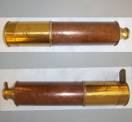 Joseph South, Castle St., Liverpool 3 Draw Leather Bound Brass Telescope With Extending Sun Visor Cover. Sight & Optic