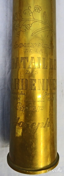INERT DEACTIVATED. American WW2, 1945 Dated Trench Art ‘Battle of the Ardennes’ 57mm (57x441R) Anti-Tank Gun Fired Cartridge Case. - O 1830 INERT DEACTIVATED. American WW2, 1945 Dated Trench Art ‘Battle of the Ardennes’ 57mm (57x441R) Anti-Tank Gun Fired Cartridge Case. - O 1830  Other Ammunition 