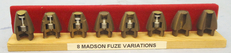 INERT DEACTIVATED. Set of 8 Variations Of ¼ Sectioned Noses Fuses For The 20 mm Madsen Anti Aircraft Gun. Sn - 20570 INERT DEACTIVATED. Set of 8 Variations Of ¼ Sectioned Noses Fuses For The 20 mm Madsen Anti Aircraft Gun. Sn - 20570  Other