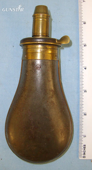 Syke\'s Patent Pear Shaped Iron Black Powder Flask With Graduated, Sprung Brass Nozzle Other Accessory