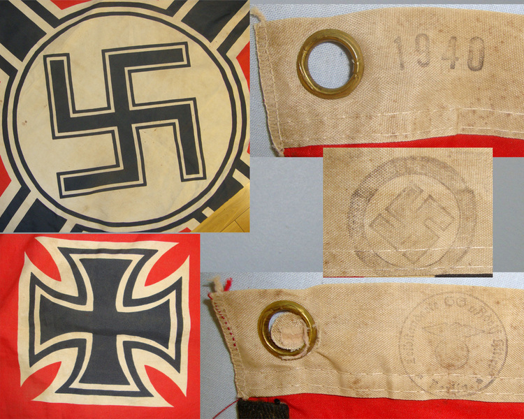 ORIGINAL & RARE Early WW2 1940 Dated Nazi German SS Form War Ensign Flag of Germany (1938-1945) With Original Ink Stamps. War Ensign Flag of Germany (1938-1945) With Original Ink Stamps. Antique & Militaria