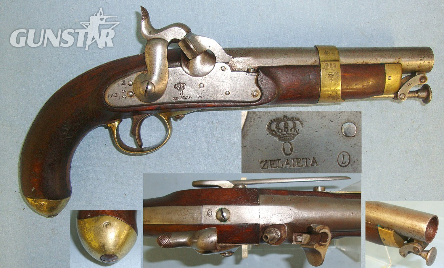 Mid 19th Century Spanish Zelaieta (Basque Country) .700 Calibre Cavalry Belt Pistol With Correct Hinged Nipple Protector & Captive Steel Ram Rod. Sn 23377  percussion .70 Cal Muzzleloader Muzzleloader in 