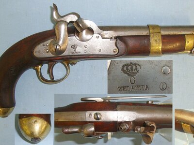 Mid 19th Century Spanish Zelaieta (Basque Country) .700 Calibre Cavalry Belt Pistol With Correct Hinged Nipple Protector & Captive Steel Ram Rod. Sn 23377  percussion .70 Cal Muzzleloader Muzzleloader