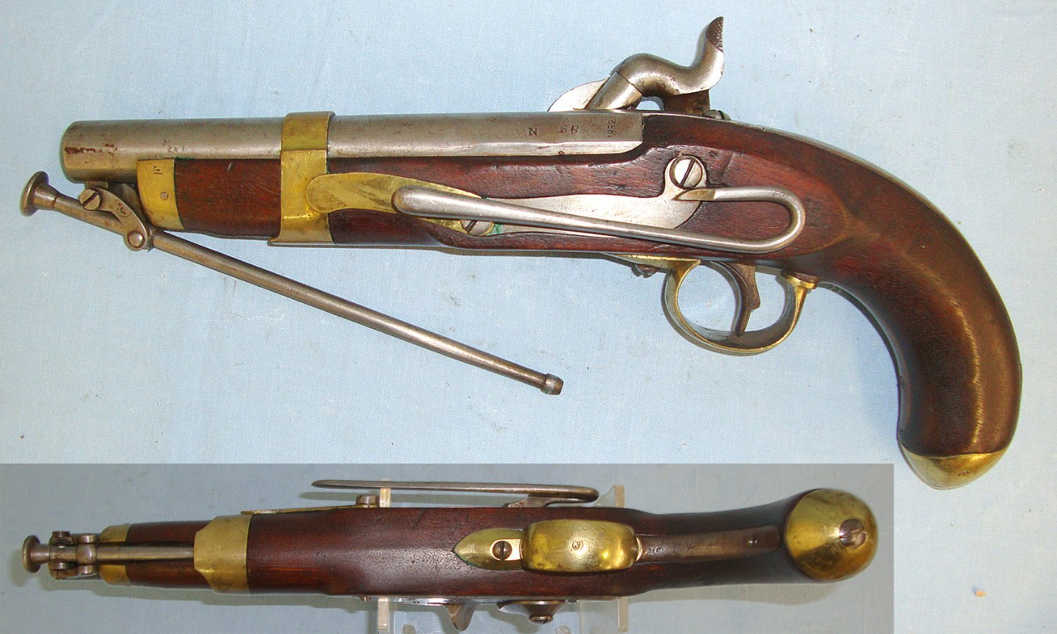  Mid 19th Century Spanish Zelaieta (Basque Country) .700 Calibre Cavalry Belt Pistol With Correct Hinged Nipple Protector & Captive Steel Ram Rod. Sn 23377  percussion .70 Cal Muzzleloader Muzzleloader