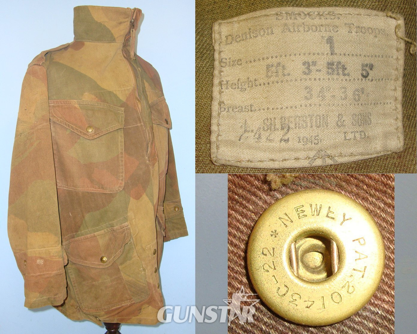 WW2 1945 British WD Airborne Paratrooper’s Camouflaged Denison Smock With Correct \'Half Zip\' Fastener By Silbertson & Sons Ltd Small Size 1. Sn 21665  Clothing
