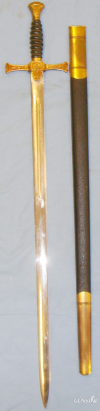 Wilkinson Commemorative Sword and Green Leather Scabbard Thought to be \'Twenty Fifth Anniversary of the Channel Islands Liberation\'. 19961. Sword in 