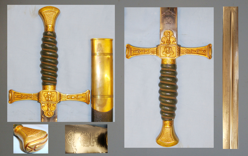 Wilkinson Commemorative Sword and Green Leather Scabbard Thought to be \'Twenty Fifth Anniversary of the Channel Islands Liberation\'. 19961. Sword