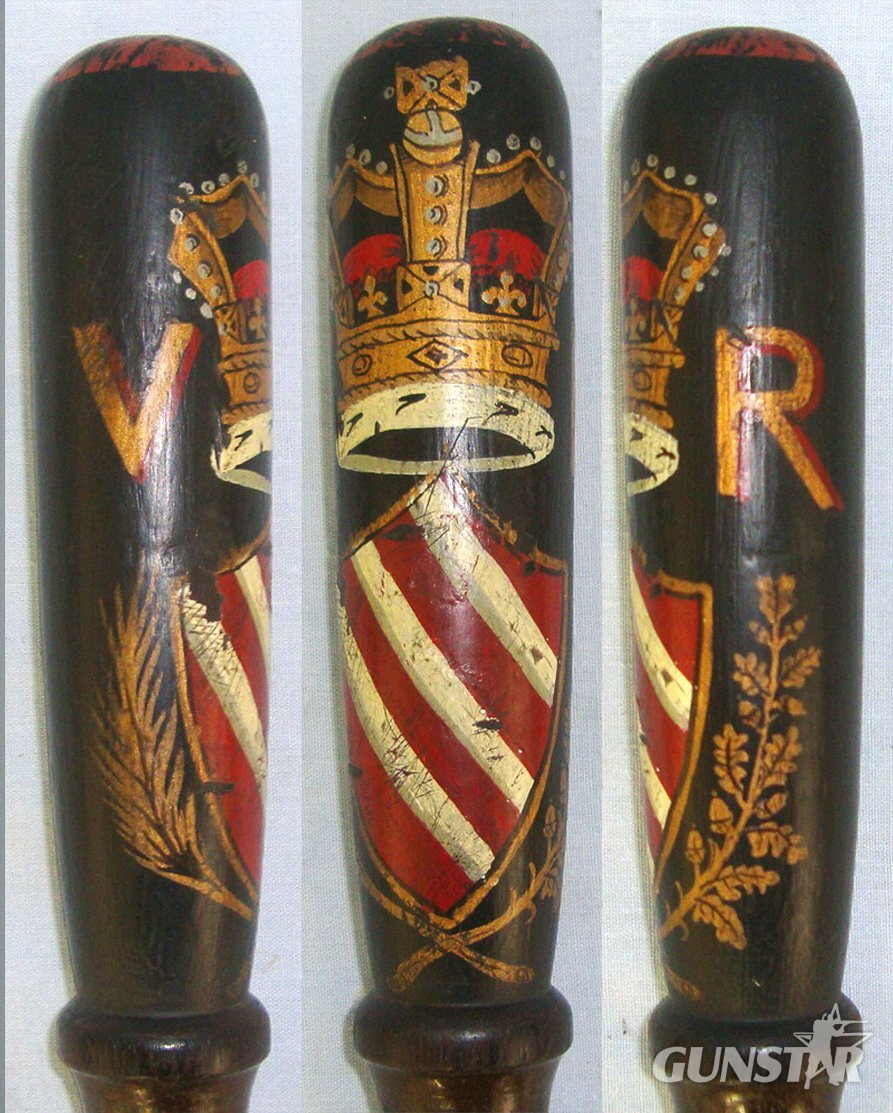 Victorian Era Manchester Police Queen’s Crown Hand Painted Decoration Ebonised Wood Police Truncheon With Collection Number Brass Tag 140 **FROM THE GEORGE RALPH LEYLAND COLLECTION OF TRUNCHEONS & TIPSTAFFS** Sn 22809  Antique & Militaria
