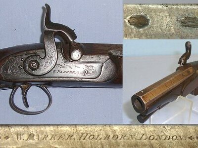 C1840 Victorian W. Parker Holborn London Police Constabulary Pattern 38 Bore Overcoat Percussion Pistol With Octagonal Barrel. Sn 23113 With Octagonal Barrel. Sn 23113 None Muzzleloader