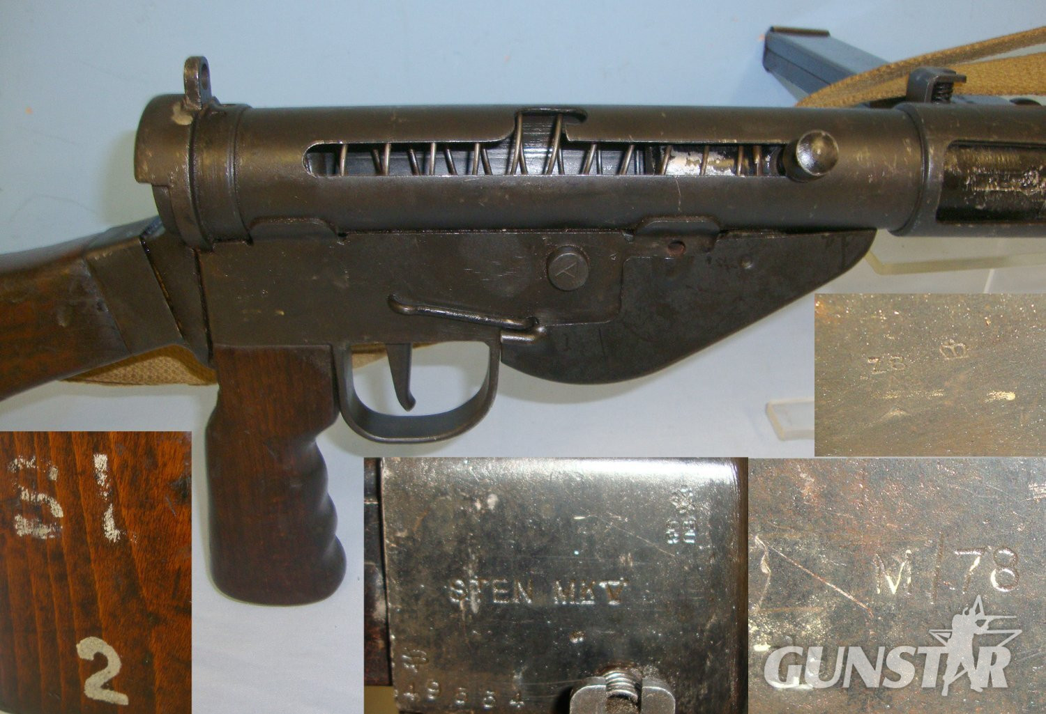 RARE** WW2 British WD Sten MK V 9mm Calibre Sub Machine Gun By M/78 (Elkington & Co Birmingham) With Original 1943 WD Webbing Sling  By CP Ltd **2020 UK/EU DEACTIVATION CERTIFICATED** Sn 20846  None  Machine Gun