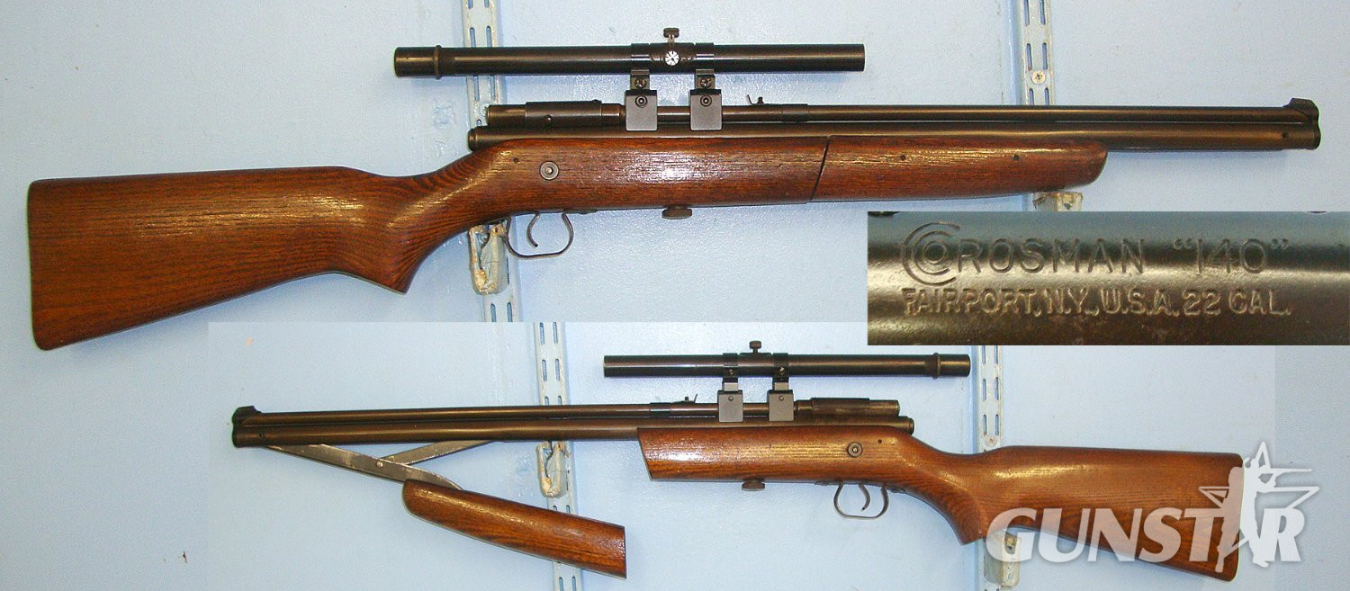 1954 - 1968 Crosman USA Model 140 Single Shot .22 Calibre Pneumatic Pump Action Air Rifle With Weaver USA Model 244 Telescopic Sight. Sn 23455 air rifle .22 in 