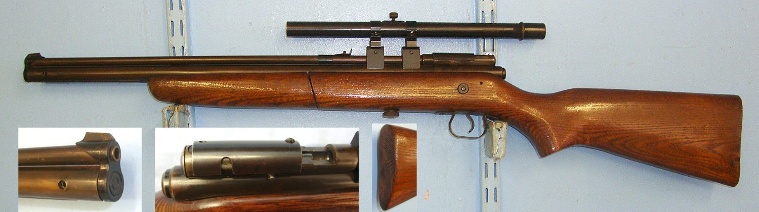  1954 - 1968 Crosman USA Model 140 Single Shot .22 Calibre Pneumatic Pump Action Air Rifle With Weaver USA Model 244 Telescopic Sight. Sn 23455 air rifle .22