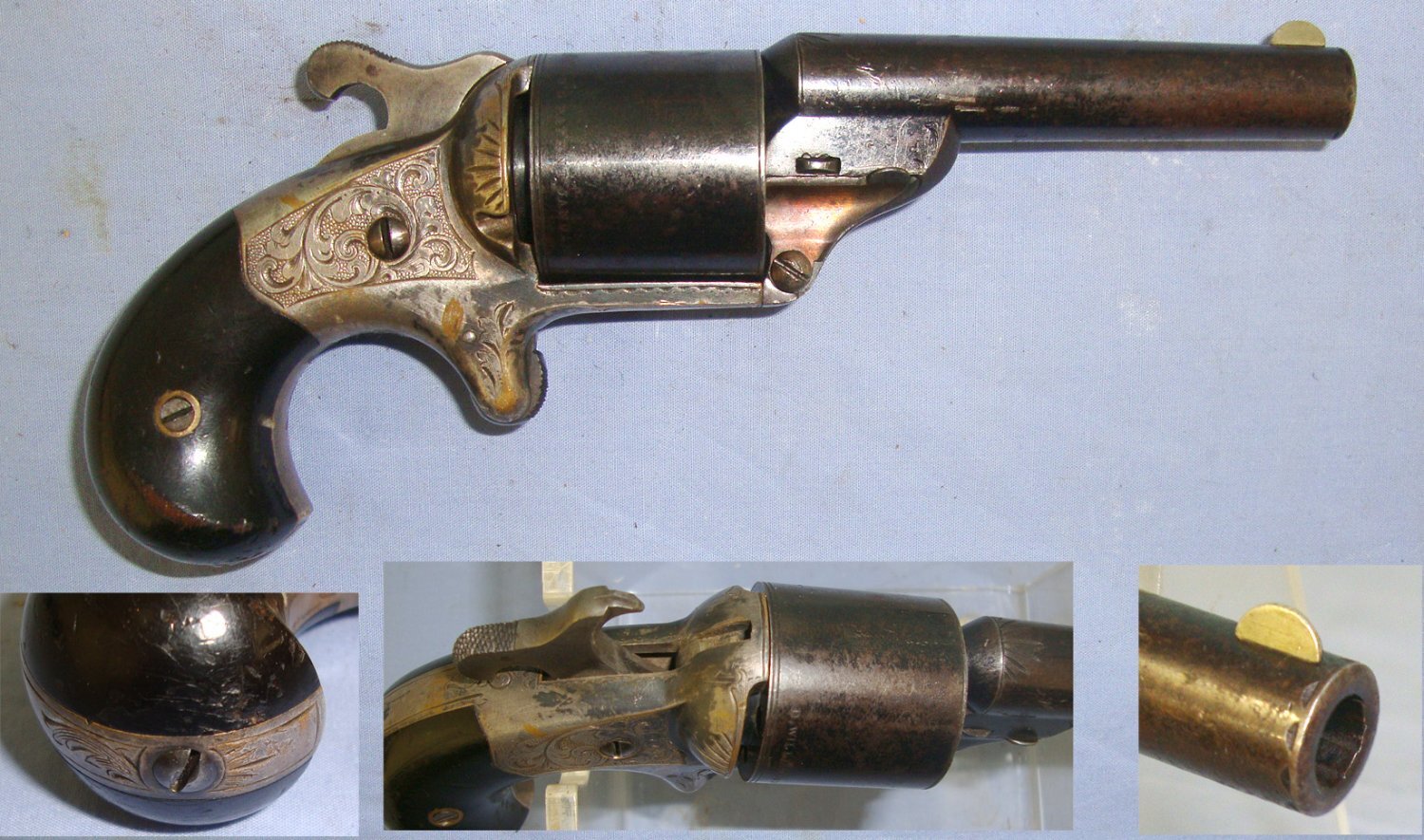 MINT BORE**1864-1870 American Civil War Era .30 Calibre Moore’s Firearms Mfg Co Williamson’s 1864 Patent Factory Nickel Plated Brass Frame 6 Shot Teat Fire Revolver. Sn 22703 .30 Revolver