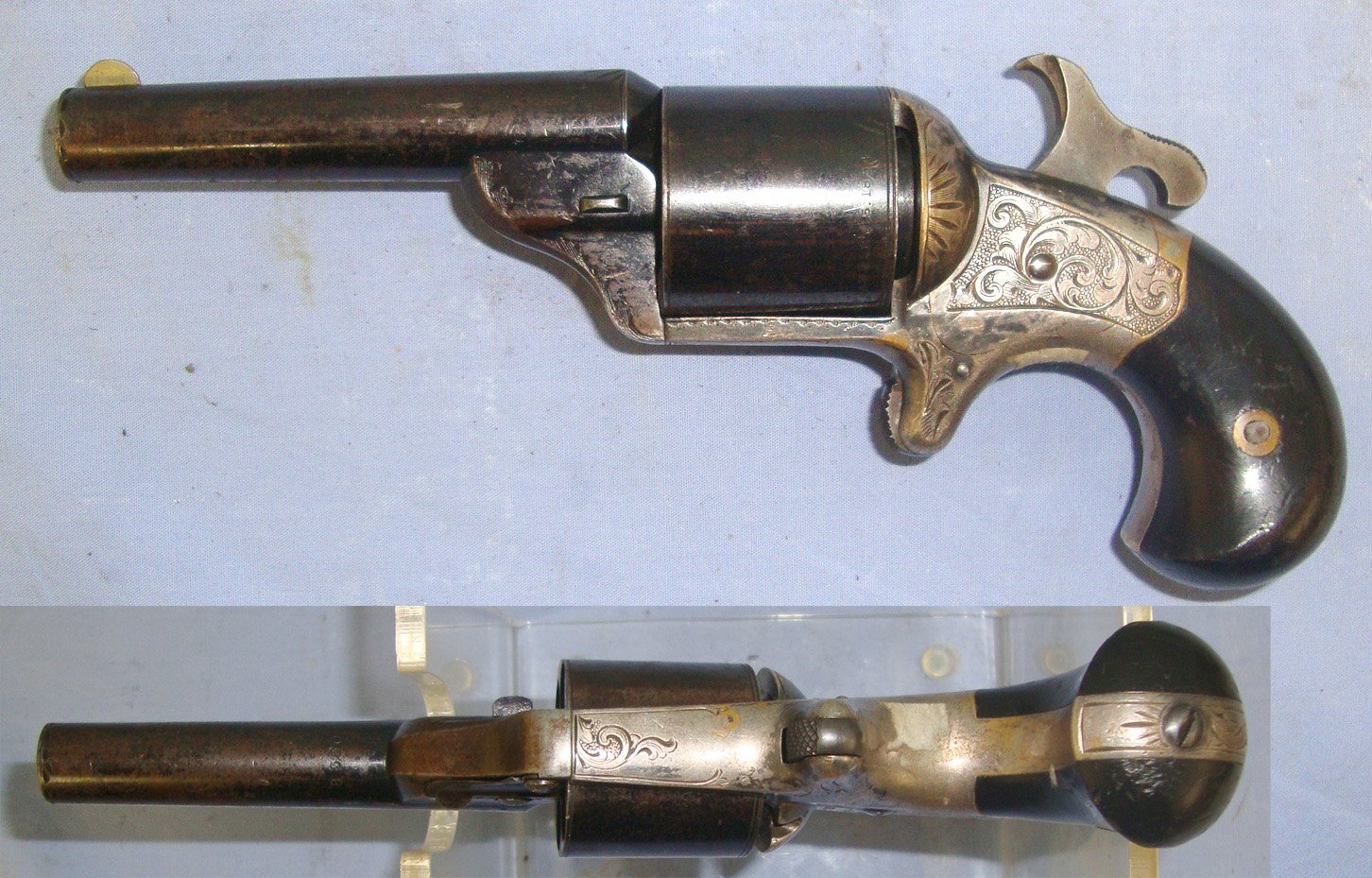  MINT BORE**1864-1870 American Civil War Era .30 Calibre Moore’s Firearms Mfg Co Williamson’s 1864 Patent Factory Nickel Plated Brass Frame 6 Shot Teat Fire Revolver. Sn 22703 .30 Revolver