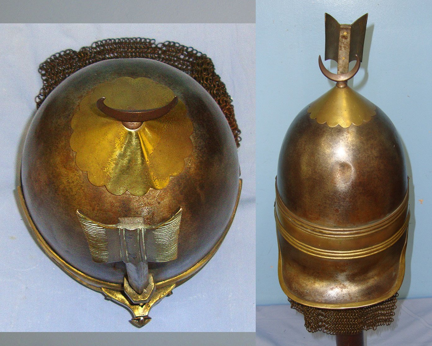  SCARCE**C1870 Bodyguard of the Khedive of Egypt (Khedivate Ismail Pasha 1867 – 1879) Iron Helmet With Adjustable Iron & Brass Arrow Form Nose / Face Guard & Chain Mail Protective Neck Guard Skirt. Sn 22825  Antique & Militaria
