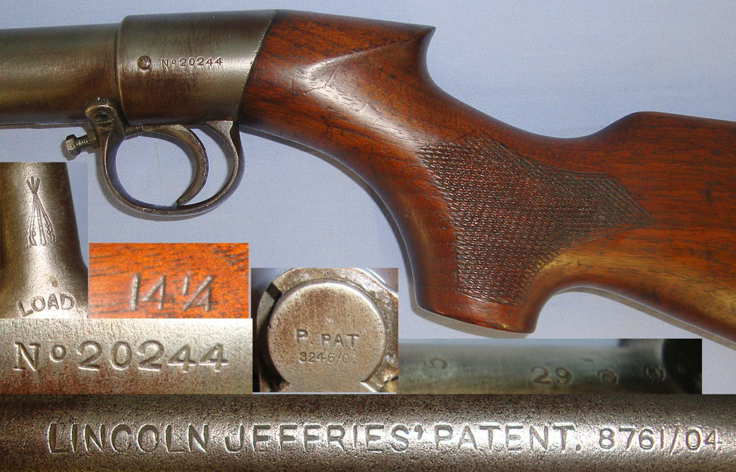 1905-1914 BSA Lincoln Jeffries Patent Improved Model D .177 Calibre Pistol Grip Stock Variant Underlever Air Rifle With Correct ‘Bayonet’ Catch Lever & Correct Crisp Cylinder Markings. AI 601 air rifle .177