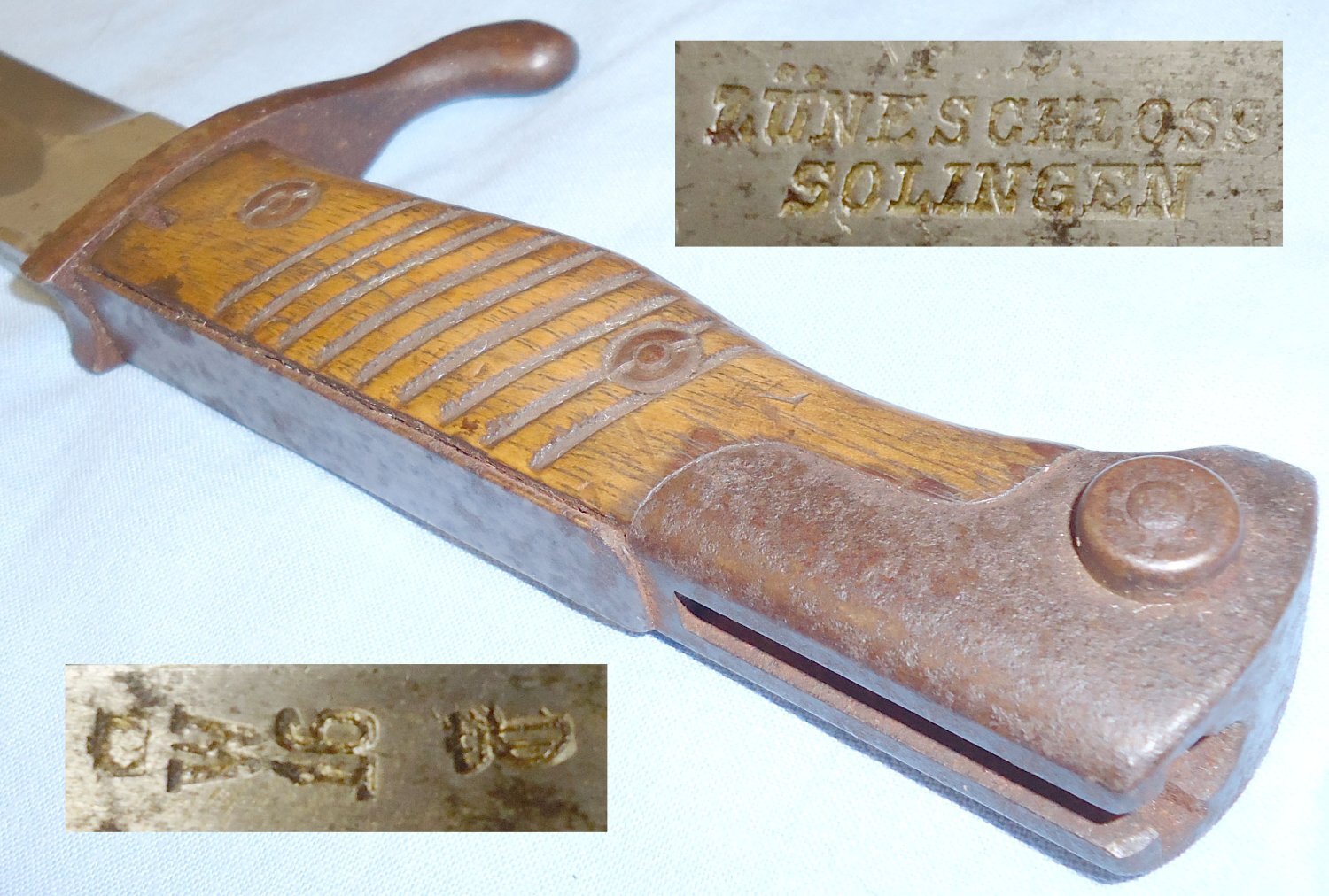 WWI Dated Imperial German 1898/05 Butcher Knife Bayonet Scabbard by Manufacturer Luneschloss. 21750. Bayonet