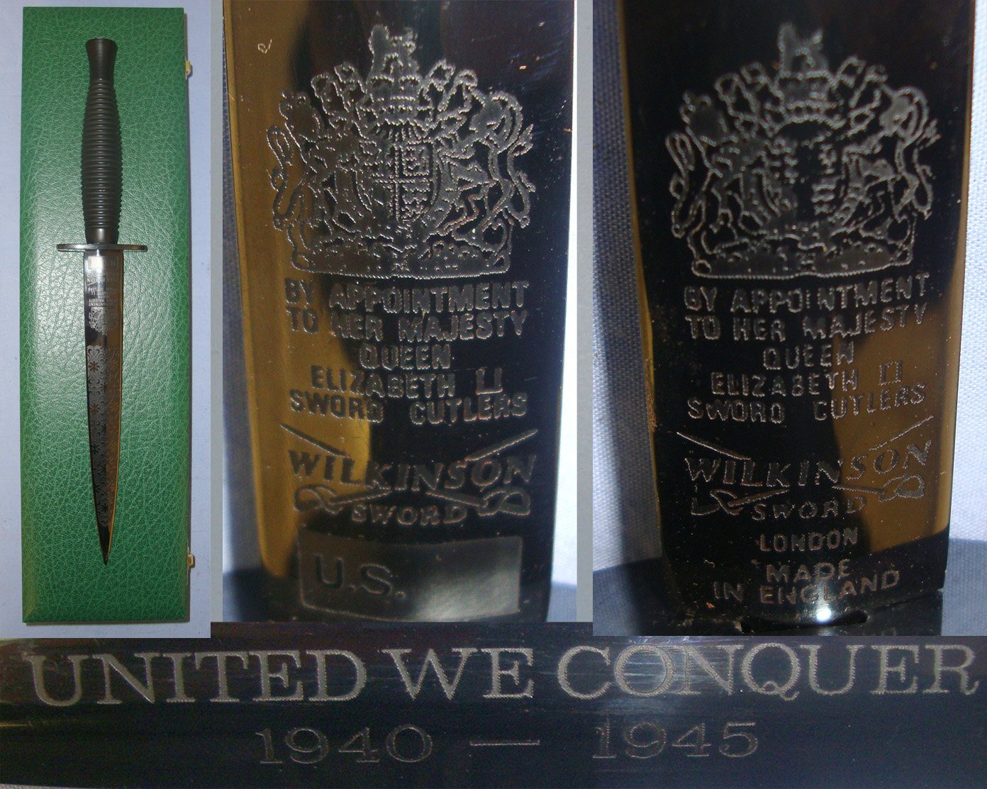 RARE**Limited Edition One Of Only 400**Cased, WW2 Commemorative Wilkinson Sword Fairbairn Sykes 3rd Pattern FS Fighting Knife \'United We Conquer 1940-1945\' With Etched Blade. Sn 21466 Knive