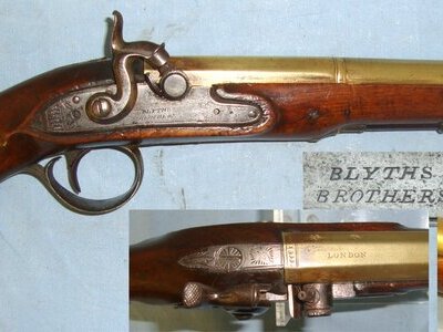 QUALITY**C1800 Napoleonic Wars Era English 28 Bore Flintlock Naval Captain’s Brass Barrelled Pistol Period Converted C1830 By Blyths Brothers London. Sn 22426:38 20 Bore/gauge Muzzleloader