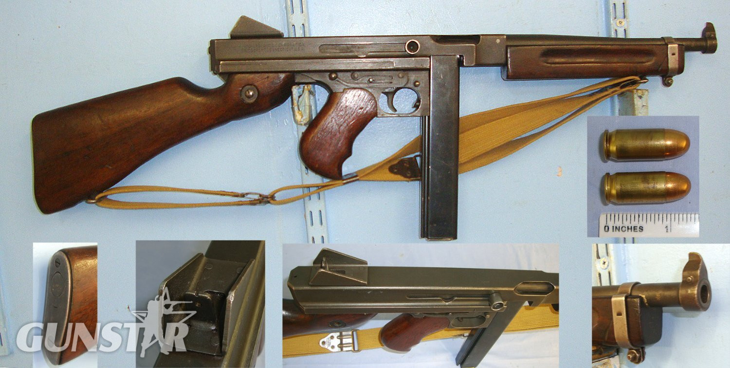 WW2 Thompson USA M1A1 Auto Ordnance Corp .45 ACP Sub Machine Gun With Seymour Products Co 30 Round Stick Magazine, Sling & 2 Inert Deactivated Rounds Of Ammunition**MOVING PARTS**UK/EU 2023 DEACTIVATION**D 6060 deactivated Thompson None  Machine Gun in 
