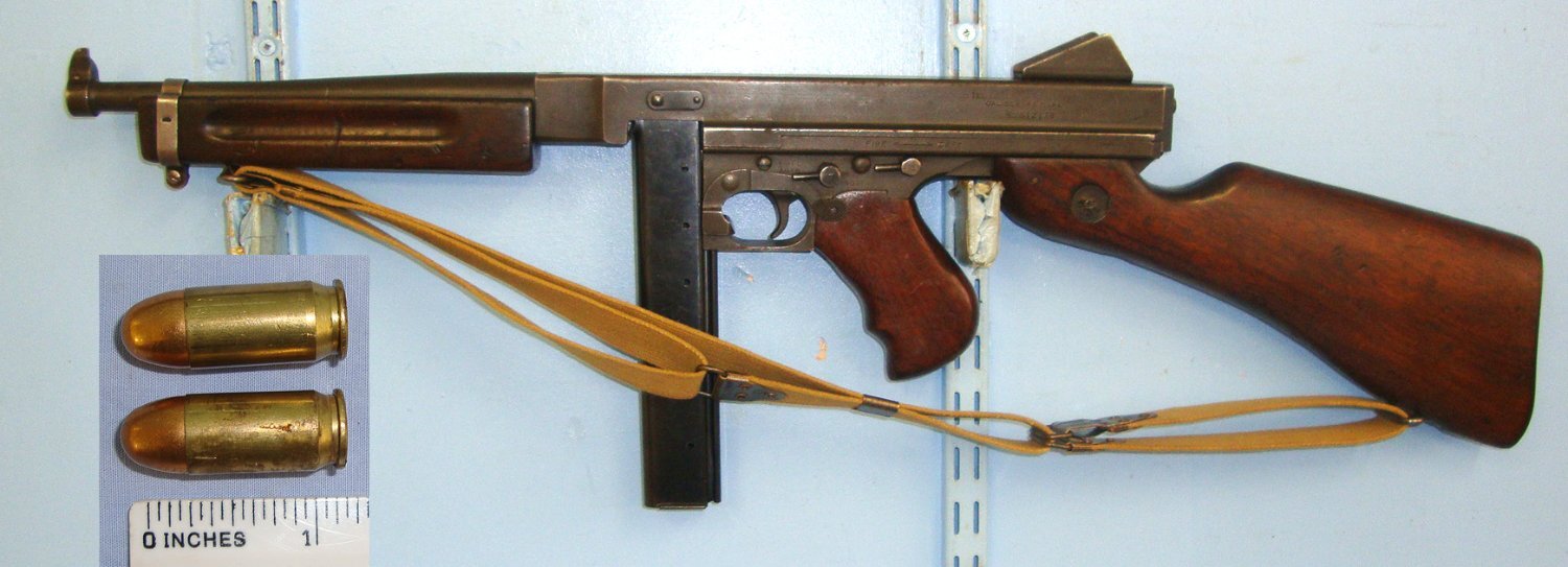  WW2 Thompson USA M1A1 Auto Ordnance Corp .45 ACP Sub Machine Gun With Seymour Products Co 30 Round Stick Magazine, Sling & 2 Inert Deactivated Rounds Of Ammunition**MOVING PARTS**UK/EU 2023 DEACTIVATION**D 6060 None Machine Gun