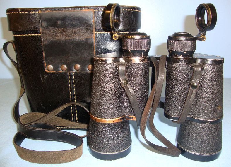 Srb & Stys, Fabrik praeziser Messinstrumente, Prag. (bmk) Cased, WW2 Nazi Cold Climate (Blue Triangle) Dienstglas (Service Glass), 7 X 50  Sight & Optic