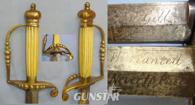 British Thomas Gill Birmingham Warranted 1786 Pattern 5 Ball Spadroon Sword