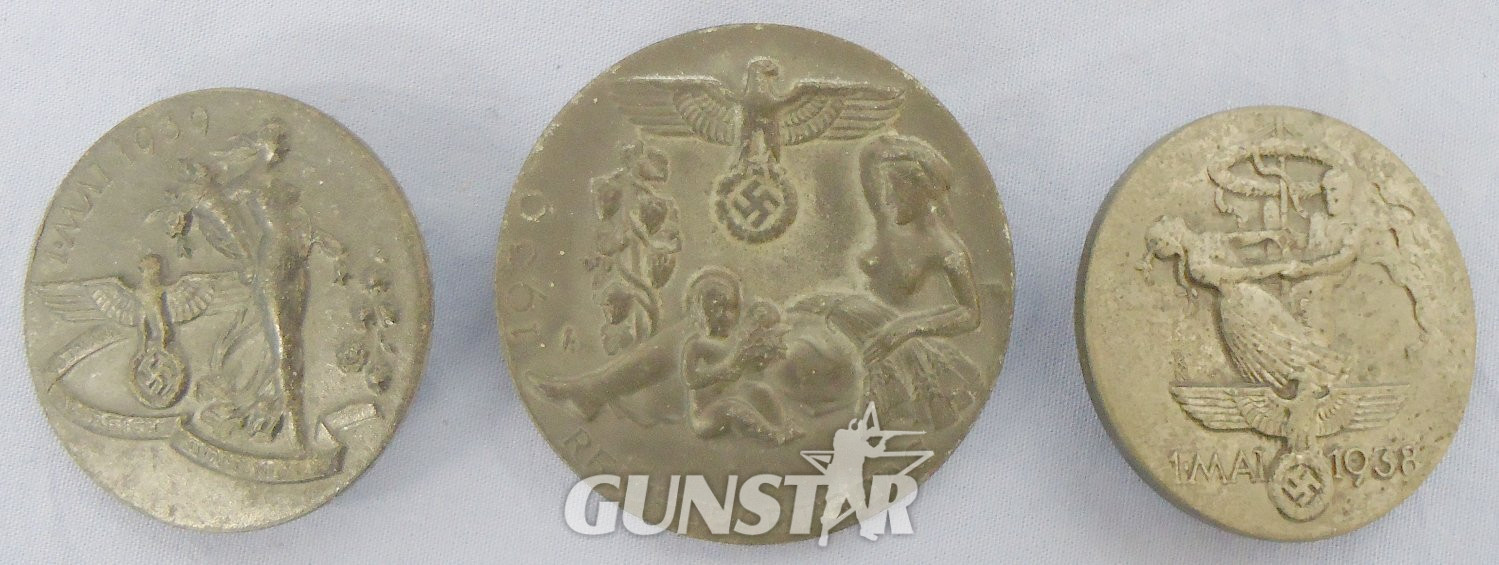 Set of 3 WWII German* Original German Nazi Party NSDAP 1939 Day Badge - 1939 Nuremberg Rally badge and a 1938 1 Mai Day Badge. BA 897. Set of 3 WWII German Tinnies* Original German Nazi Party NSDAP 1939 Day Badge - 1939 Nuremberg Rally badge and a 1938 1 Mai Day Badge. BA 897.  Antique & Militaria in 