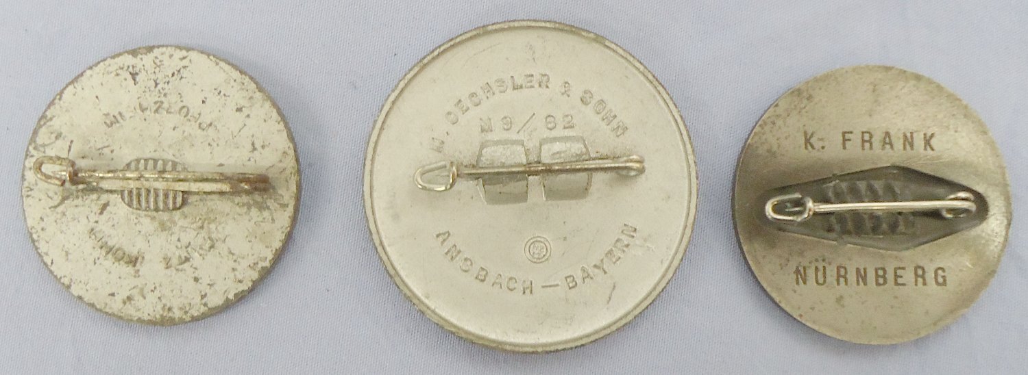 Set of 3 WWII German* Original German Nazi Party NSDAP 1939 Day Badge - 1939 Nuremberg Rally badge and a 1938 1 Mai Day Badge. BA 897. Set of 3 WWII German Tinnies* Original German Nazi Party NSDAP 1939 Day Badge - 1939 Nuremberg Rally badge and a 1938 1 Mai Day Badge. BA 897.  Antique & Militaria