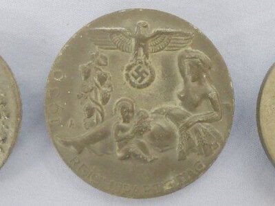 Set of 3 WWII German* Original German Nazi Party NSDAP 1939 Day Badge - 1939 Nuremberg Rally badge and a 1938 1 Mai Day Badge. BA 897. Set of 3 WWII German Tinnies* Original German Nazi Party NSDAP 1939 Day Badge - 1939 Nuremberg Rally badge and a 1938 1 Mai Day Badge. BA 897.  Antique & Militaria