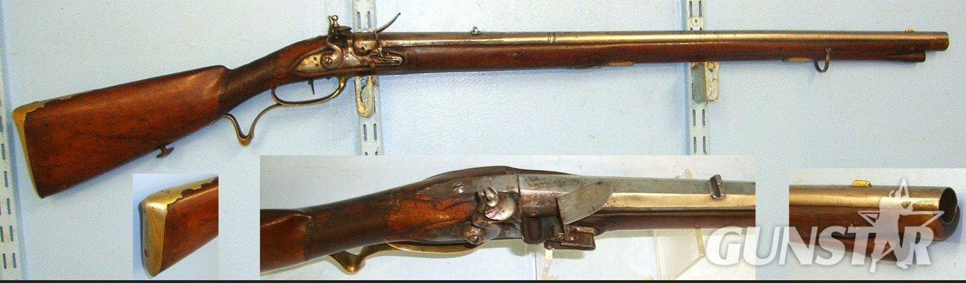 C1750 Continental Form 22 Bore Flintlock Sporting Shotgun With Brass Fittings & Ram Rod. Sn 23640 flintlock shotgun Muzzleloader 20 Bore/gauge