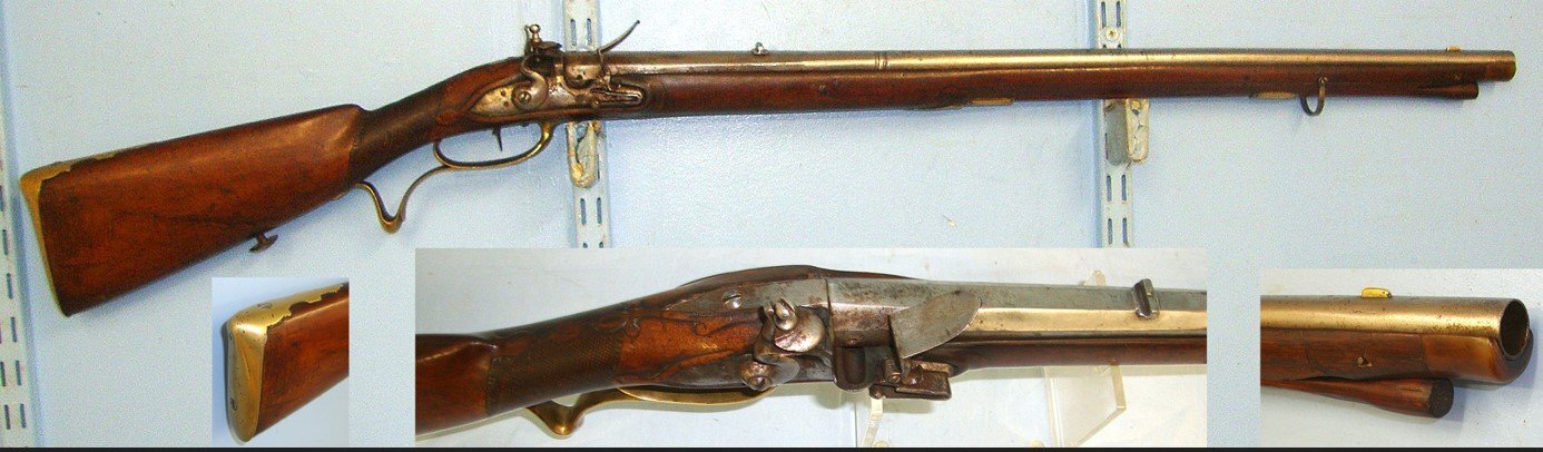 C1750 Continental Form 22 Bore Flintlock Sporting Shotgun With Brass Fittings & Ram Rod. Sn 23640 flintlock shotgun Muzzleloader 20 Bore/gauge