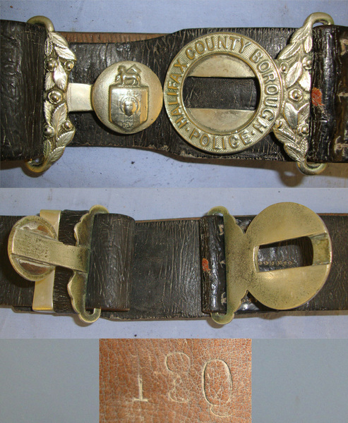 Victorian British Halifax County Borough Police Constabulary Uniform Leather Waist Belt, Buckle & 2 Piece Brass Clasp  Clothing