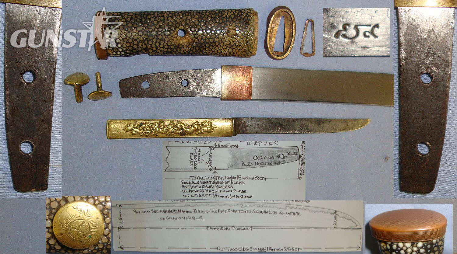 C1860’s Edo Into Meiji Period Japanese Aikuchi (Dagger Without Tsuba) Scabbard With C1840’s Ko-Gatana Side Knife Carry Bag Cover & Expert Assessment. Sn 23417 Dagger
