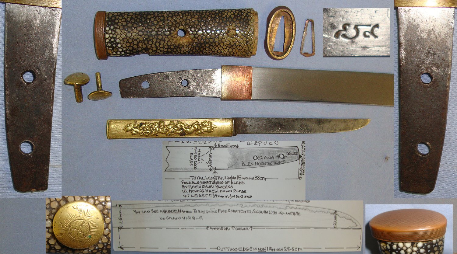 C1860’s Edo Into Meiji Period Japanese Aikuchi (Dagger Without Tsuba) Scabbard With C1840’s Ko-Gatana Side Knife Carry Bag Cover & Expert Assessment. Sn 23417 Dagger