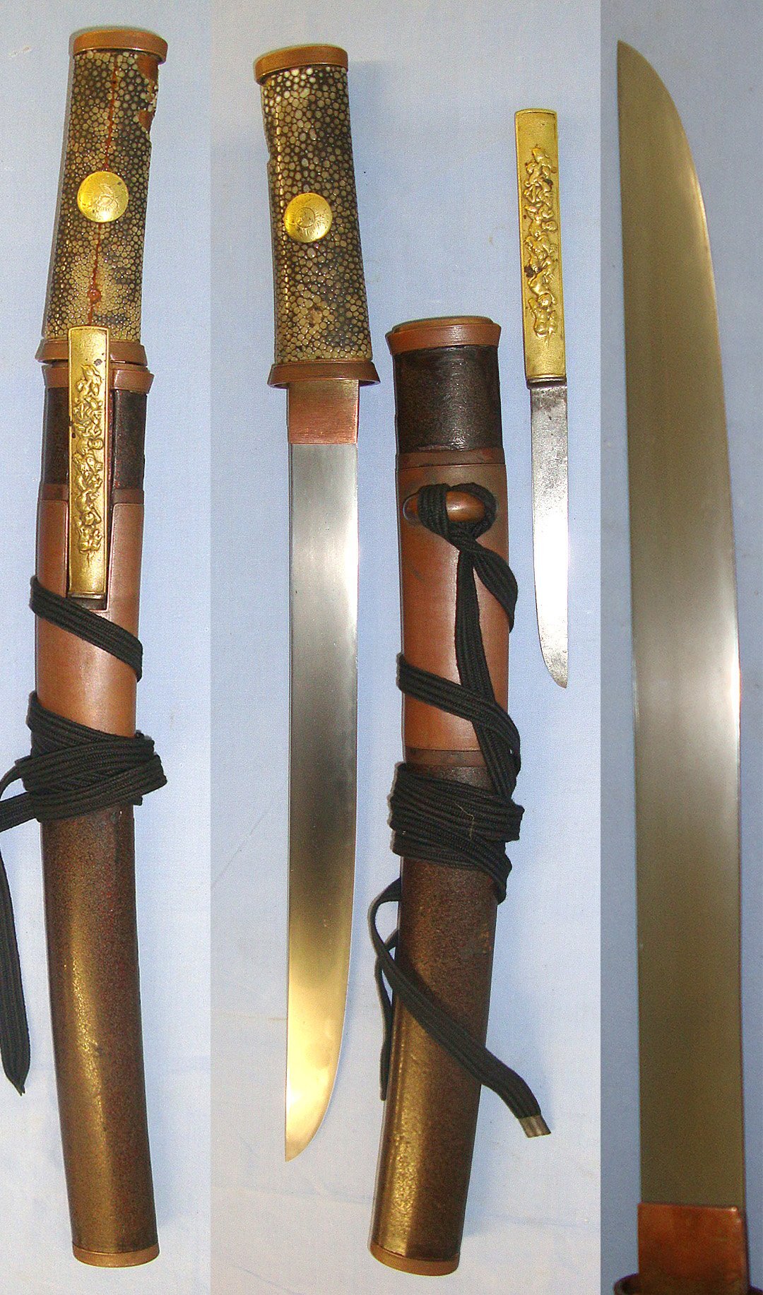  C1860’s Edo Into Meiji Period Japanese Aikuchi (Dagger Without Tsuba) Scabbard With C1840’s Ko-Gatana Side Knife Carry Bag Cover & Expert Assessment. Sn 23417 Dagger