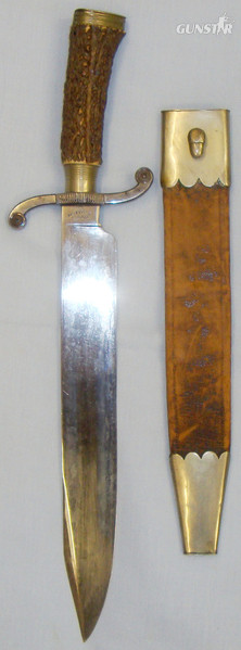 Imperial German Boar Hunting Dagger/ Sidearm With Stag Horn Grip By Schmidt Marburg With Engraved German Silver Pommel Cap H.Schenck, Schweinsburg s/m Leibb & Scabbard. Sn:10063. Hunting Knive in 