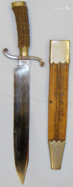  Imperial German Boar Hunting Dagger/ Sidearm With Stag Horn Grip By Schmidt Marburg With Engraved German Silver Pommel Cap H.Schenck, Schweinsburg s/m Leibb & Scabbard. Sn:10063. Hunting Knive