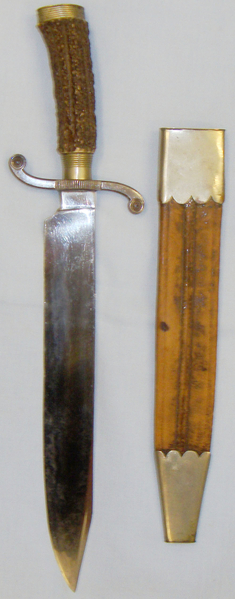  Imperial German Boar Hunting Dagger/ Sidearm With Stag Horn Grip By Schmidt Marburg With Engraved German Silver Pommel Cap H.Schenck, Schweinsburg s/m Leibb & Scabbard. Sn:10063. Hunting Knive
